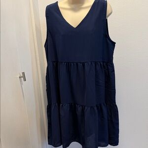 Navy V-Neck Tiered Sleeveless Dress